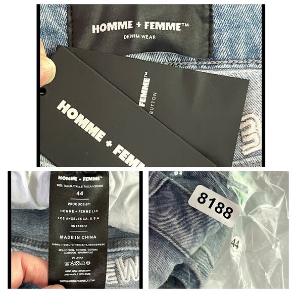 Homme + Femme NEW Embroidered Paradise Denim Shorts Unisex 44 Blue Hummingbird - Picture 12 of 12